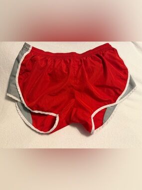 Soffe Red Athletic Running Shorts with Gray Panels